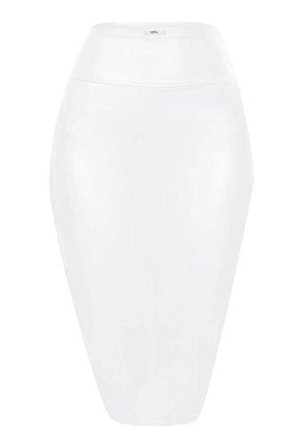 Simlu White Pencil Skirt White Leather Skirt White Midi Skirt White High Waisted Skirt, White Faux Leather, Medium - Image 1