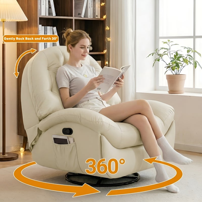 شاربدو كرسي استرخاء دوار كبير الحجم، يدور 360 درجة يدويًا ويتأرجح 30 درجة، مصنوع من جلد مقاوم لخدوش القطط، مزود بجيب جانبي ومسند للقدمين، مناسب لغرفة المعيشة والمسرح المنزلي. - Image 4