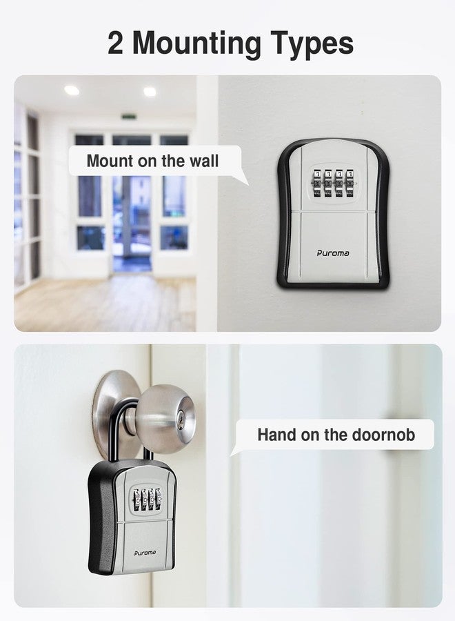 بوروما صندوق مفاتيح Puroma، صندوق مفاتيح محمول مثبت على الحائط برقم سري لتخزين مفاتيح المنزل، صندوق أمان قابل لإعادة الضبط برمز سري للمنزل والمكتب والشقة لتخزين المفاتيح الاحتياطية (عبوة من قطعتين، رمادي) - Image 2