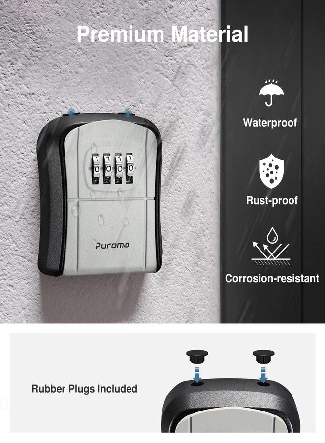 بوروما صندوق مفاتيح Puroma، صندوق مفاتيح محمول مثبت على الحائط برقم سري لتخزين مفاتيح المنزل، صندوق أمان قابل لإعادة الضبط برمز سري للمنزل والمكتب والشقة لتخزين المفاتيح الاحتياطية (عبوة من قطعتين، رمادي) - Image 5