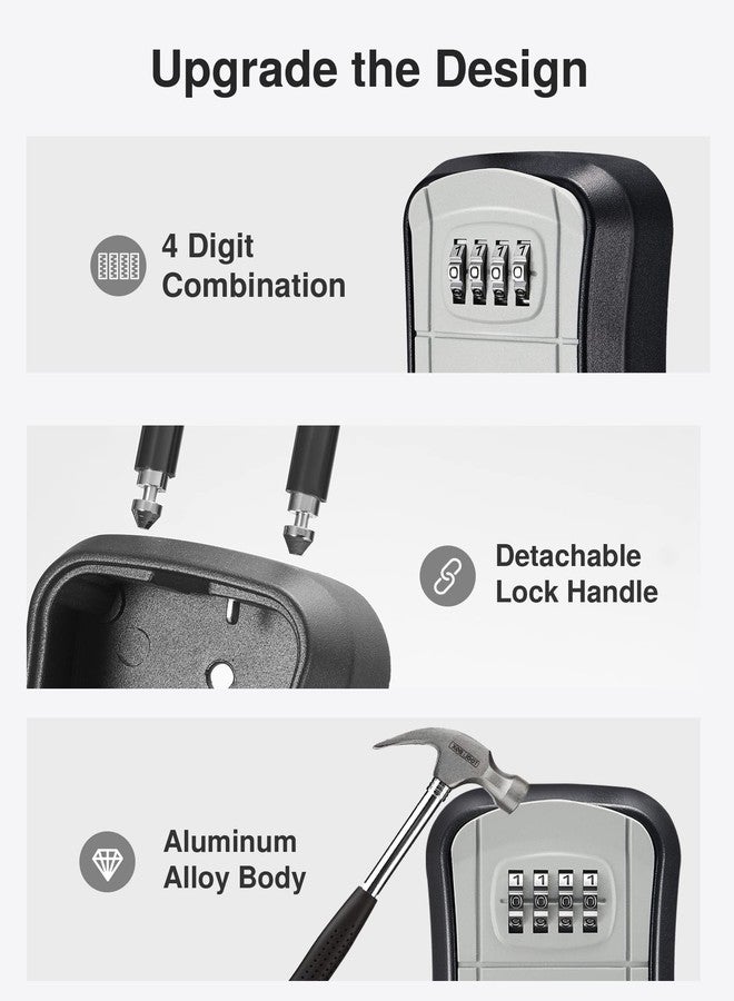 بوروما صندوق مفاتيح Puroma، صندوق مفاتيح محمول مثبت على الحائط برقم سري لتخزين مفاتيح المنزل، صندوق أمان قابل لإعادة الضبط برمز سري للمنزل والمكتب والشقة لتخزين المفاتيح الاحتياطية (عبوة من قطعتين، رمادي) - Image 4