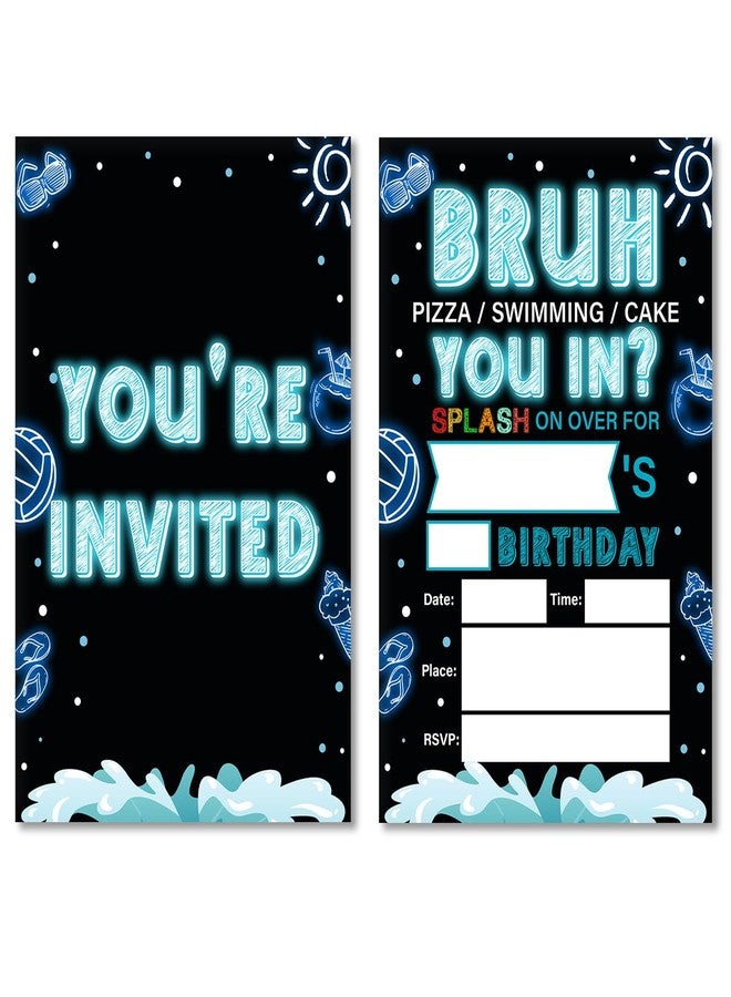Soiceu Neon Teen Boy Pool Birthday Invitations Bruh Pool Birthday Party Invites Teenager Birthday Invitations with Envelopes Set of 20 - Image 1