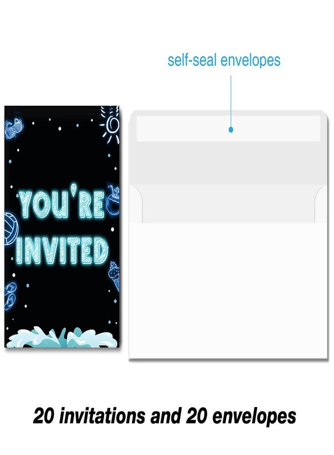 Soiceu Neon Teen Boy Pool Birthday Invitations Bruh Pool Birthday Party Invites Teenager Birthday Invitations with Envelopes Set of 20 - Image 4