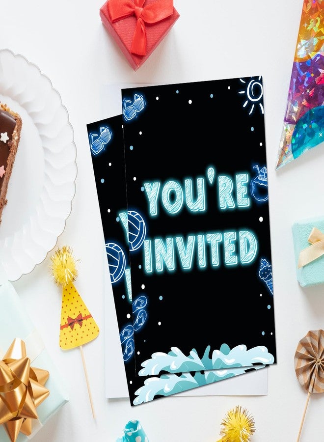 Soiceu Neon Teen Boy Pool Birthday Invitations Bruh Pool Birthday Party Invites Teenager Birthday Invitations with Envelopes Set of 20 - Image 3