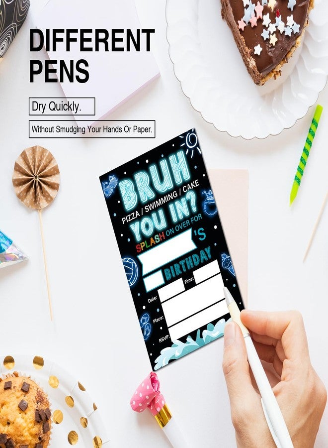 Soiceu Neon Teen Boy Pool Birthday Invitations Bruh Pool Birthday Party Invites Teenager Birthday Invitations with Envelopes Set of 20 - Image 5