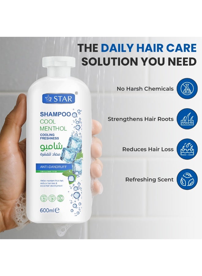SZ Star Anti Dandruff Shampoo for Men & Women | Cool Menthol Formula for Itchy Scalp Relief, Flake Control & Scalp Cooling | Daily Use Shampoo for All Hair Types | Fights Dandruff, Soothes Scalp & Prevents Dryness | Paraben-Free & Gentle | 600ml - Image 4