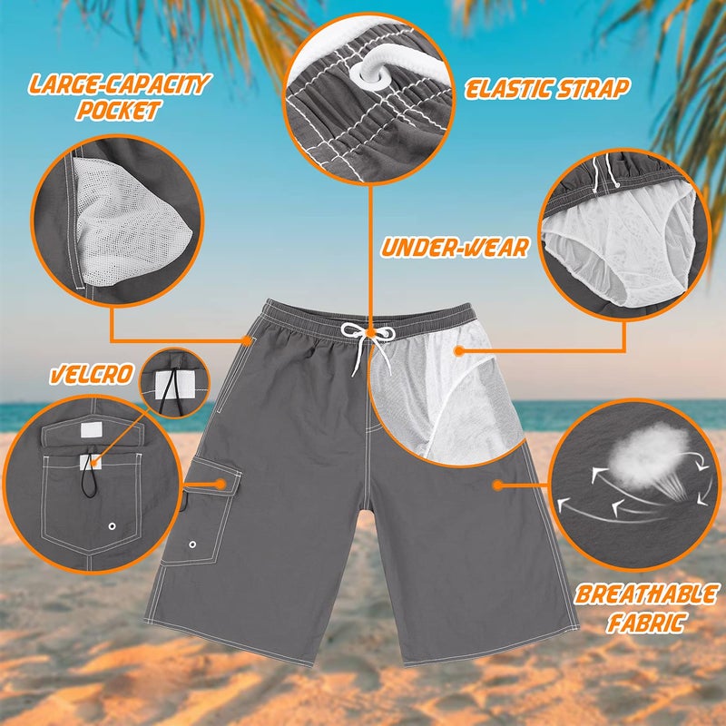 Srnede Mens Swim Trunks Swimming Trunks Swim Shorts Quick Dry 11 Inch with Mesh Lining Funny Swimwear Bathing Suits Grey - Image 4