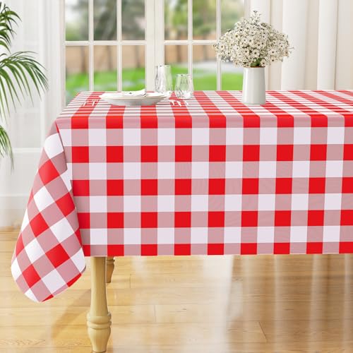 misaya Rectangle Waterproof Vinyl Table Cloth Buffalo Flannel Backed Tablecloth Wipeable Plastic Table Cover for Valentines Day Dinner Kitchen Outdoor 60 x 84 Red and White