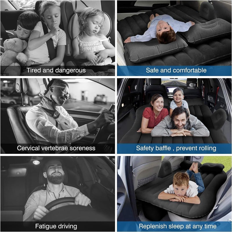 Rikriva Portable Exclusive Car Air Mattress Travel Car Sleeping Bed for Kids Inflatable Bed with 2 Pillow Pump Quick Inflate for TripsCamping Picnic Black - Image 4