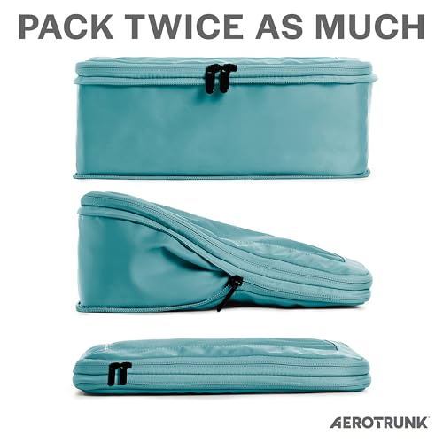 Aerotrunk أكياس تعبئة ضغط أيروترونك للسفر - حقائب تنظيم الأمتعة - أكياس تعبئة بسحاب مزدوج للحقائب (6 قطع، أزرق فاتح) - Image 2