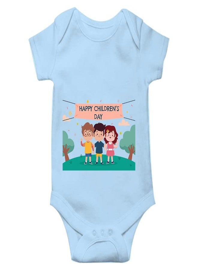 Mott2 Children's Day Special Unisex Baby Romper - Happy Children's Day 7 (Blue, 0-3 Months) - Image 1