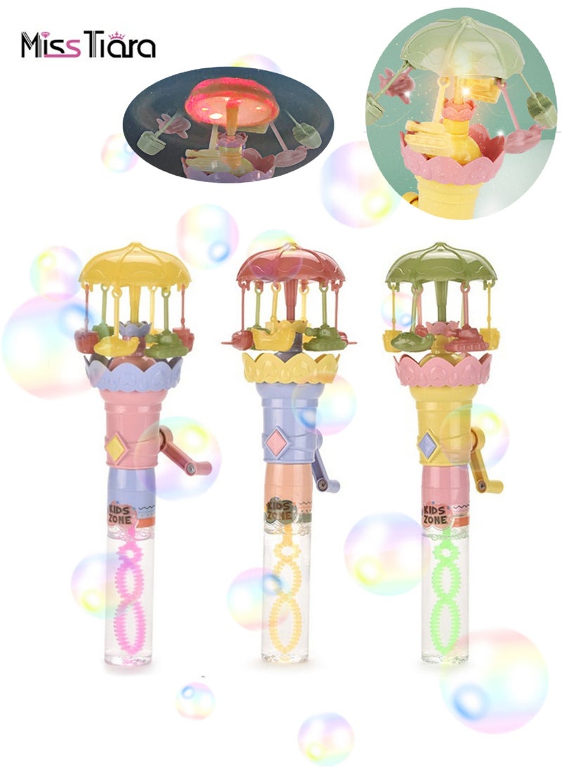 MissTiara 3 Pcs Light Carousel Bubble Wand Bubble Water Toy Party Favors for Kids Bubble Wands Toy, Party Favors, Goodie Bags Fillers, Birthday Day Gifts and Prize - Image 1