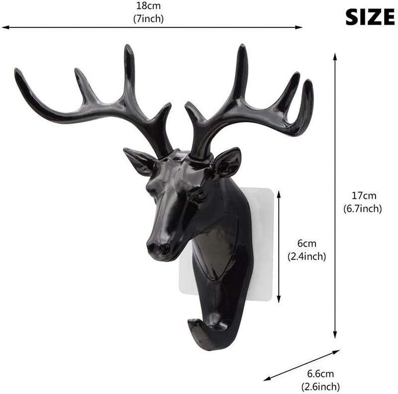 DHVSAM Deer Head Single Wall Hook/Hanger Animal Shaped Coat Hat Hook Heavy Duty, Rustic, Key, Clothes,Pet Leash,Umbrella,9-Hooks, Rack Organizer for Wall Decorative Gift Wall Mounted (Black) - Image 2