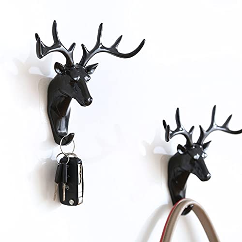 DHVSAM Deer Head Single Wall Hook/Hanger Animal Shaped Coat Hat Hook Heavy Duty, Rustic, Key, Clothes,Pet Leash,Umbrella,9-Hooks, Rack Organizer for Wall Decorative Gift Wall Mounted (Black) - Image 5