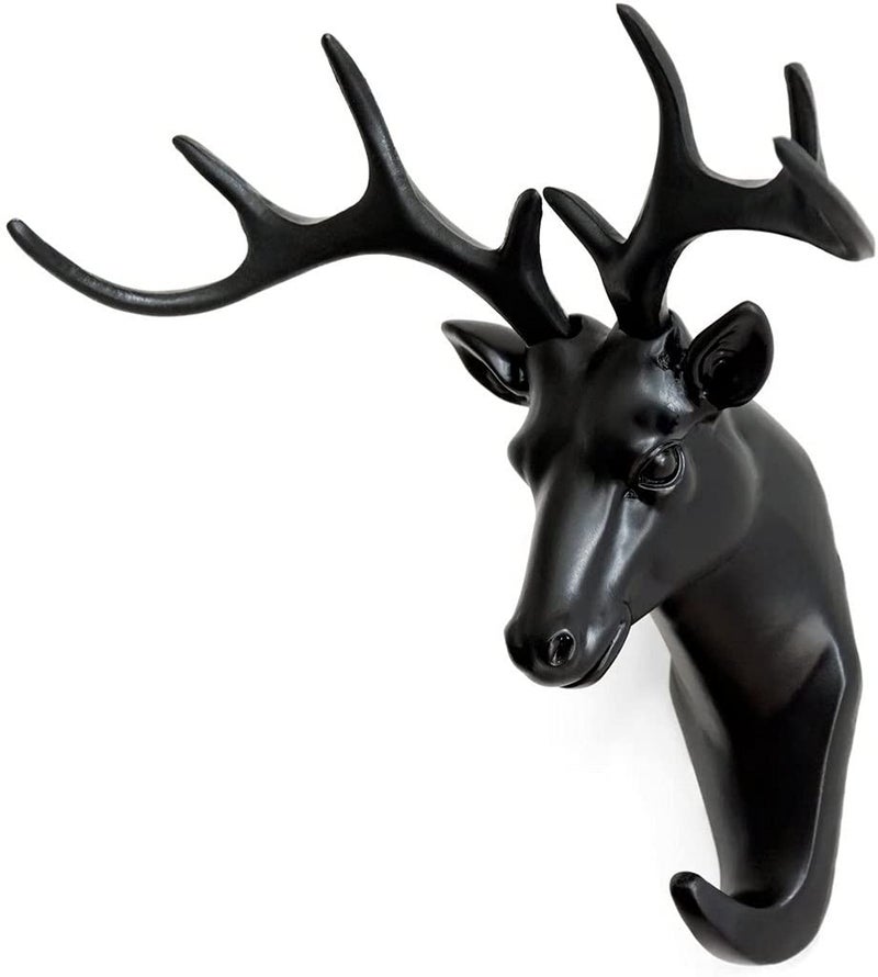 DHVSAM Deer Head Single Wall Hook/Hanger Animal Shaped Coat Hat Hook Heavy Duty, Rustic, Key, Clothes,Pet Leash,Umbrella,9-Hooks, Rack Organizer for Wall Decorative Gift Wall Mounted (Black) - Image 1