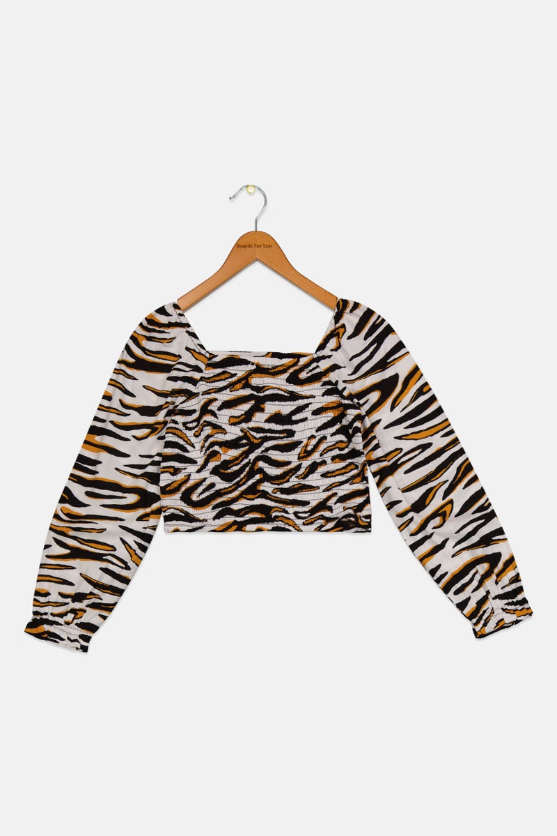 Pepe Jeans Kids Girl Square Neck Long Sleeve Animal Print Crop Top, Multicolor - Image 2