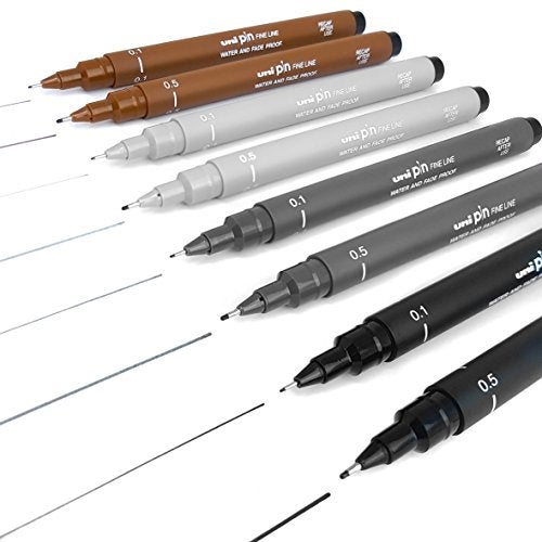 Uni Pin Fineliner Drawing Pen - Sketching Set of 8-0.1mm / 0.5mm - Black, Dark Gray, Light Gray, and Sepia - Image 2