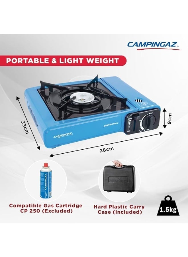 This portable, single-burner gas stove features a new design, is made of lightweight metal, and includes an automatic ignition switch, flame level control, and a safety switch to prevent gas leakage during use. It operates on 220g butane gas cylinders or standard household gas cylinders. - Black - Image 5