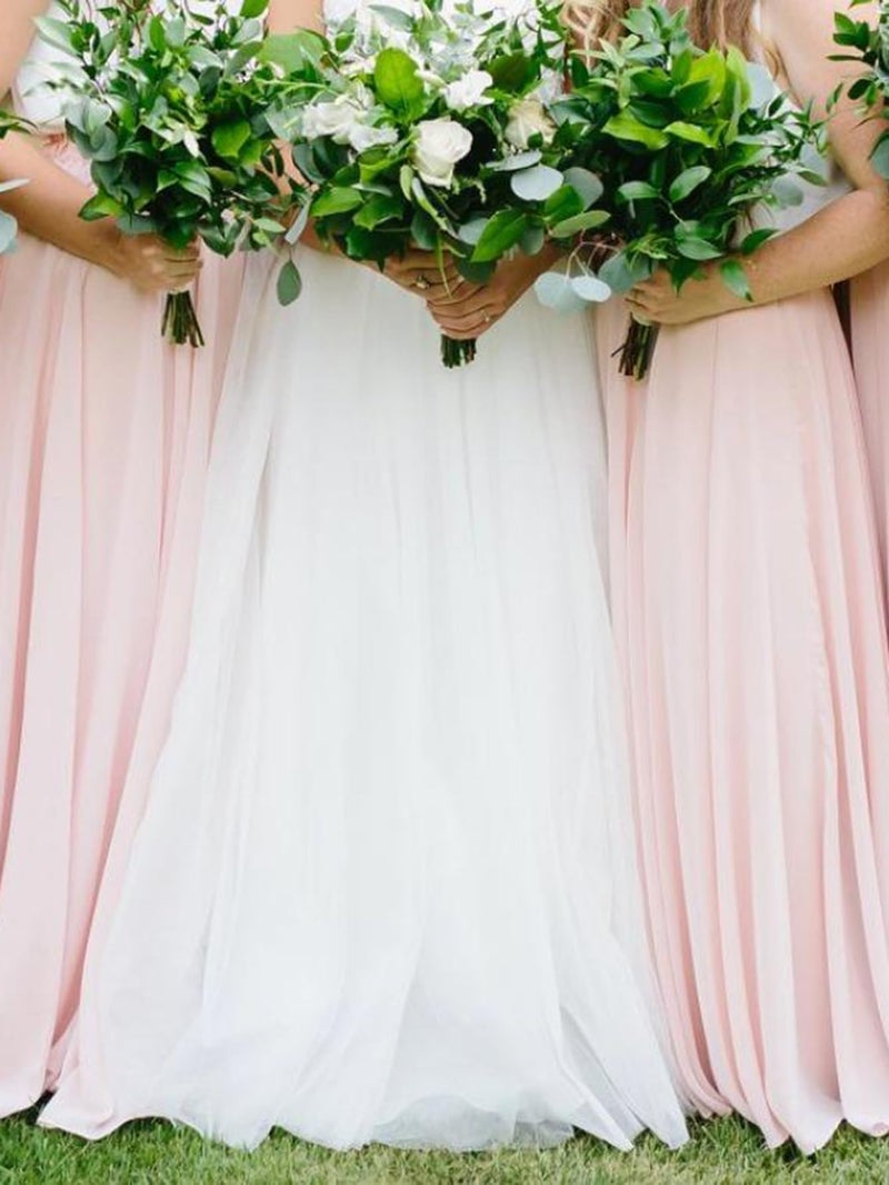 AiberLisha Long Maxi Floor Lengh Chiffon Skirt Elastic High Waist Bridesmaid Skirt Ivory S-M - Image 5