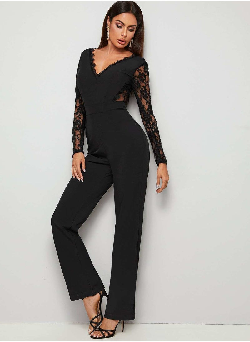 Contrast Floral Mesh V-Back Jumpsuit - pzsku/Z86531B35481CCEF04806Z/45/_/1720958632/e4f89a19-5594-4aa0-baa7-2d49502aa3ff