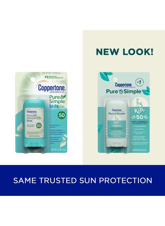 Coppertone Pure And Simple Kids Sunscreen Stick Spf 50 Zinc Oxide Mineral Sunscreen Stick For Kids Tear Free Water Resistant Broad Spectrum Spf 50 Sunscreen 049 Oz Stick  - Image 3
