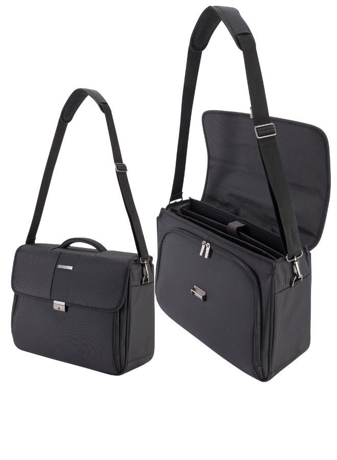 pierre cardin Premium Business Laptop Briefcase 15.6-Inch Laptop Bag Large Capacity Messenger Bag Soft Top Handle Handbag with Long Straps Travel Office Work Black  - Image 2