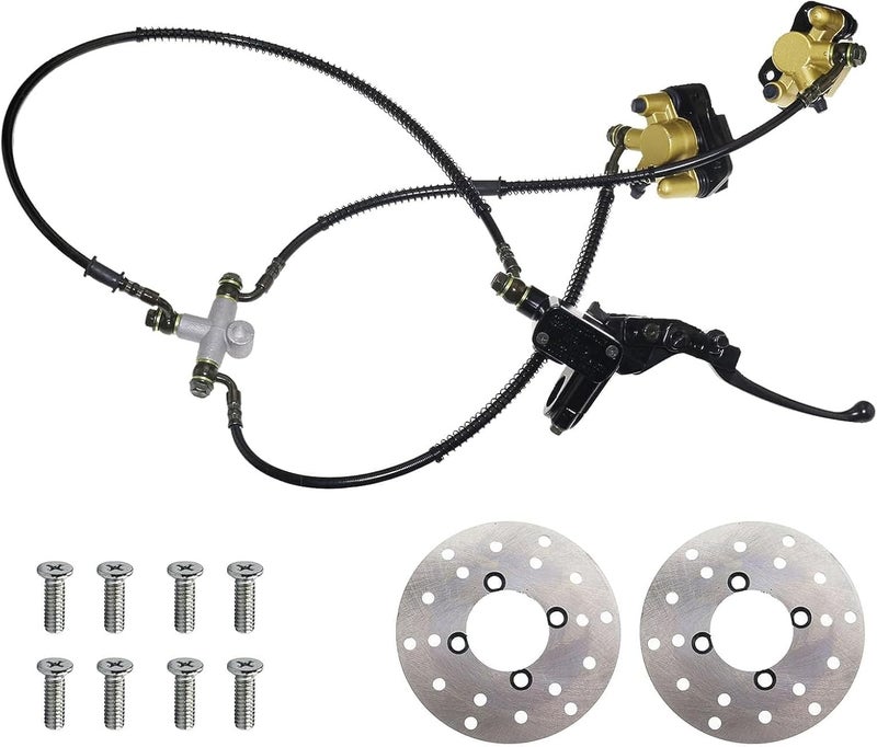 PRO BAT Front Hydraulic Twin Disc Brake Calipers Assembly with 4 Stud Disc Brake Plates for 50cc to 125cc UTV ATV - Image 1
