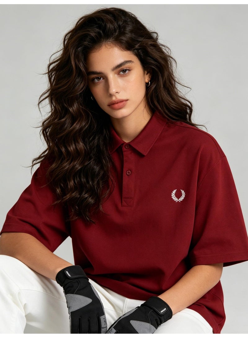 فريد بيري Fred Perry unisex plain laurel wreath Polo shirt, breathable embossed knitted short sleeves, simple casual shirt for men and women. - Image 2