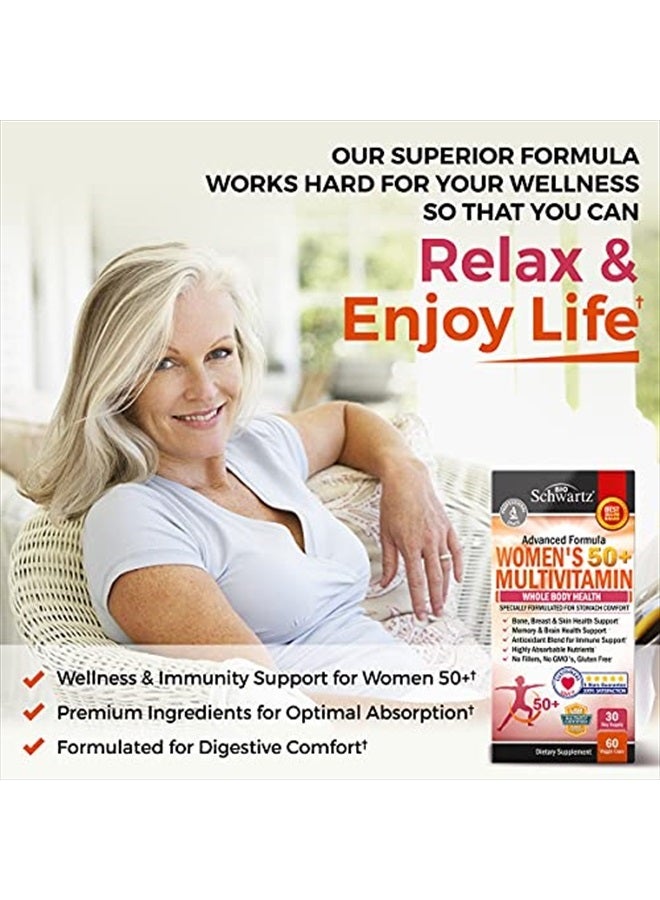 BioSchwartz Daily Multivitamin for Women 50 & Over – Memory Support Supplement – Promotes Stress Reduction & Healthy Immune Response – Women's Multivitamin Supplement Designed for Stomach Comfort - 60 Capsules - Image 3