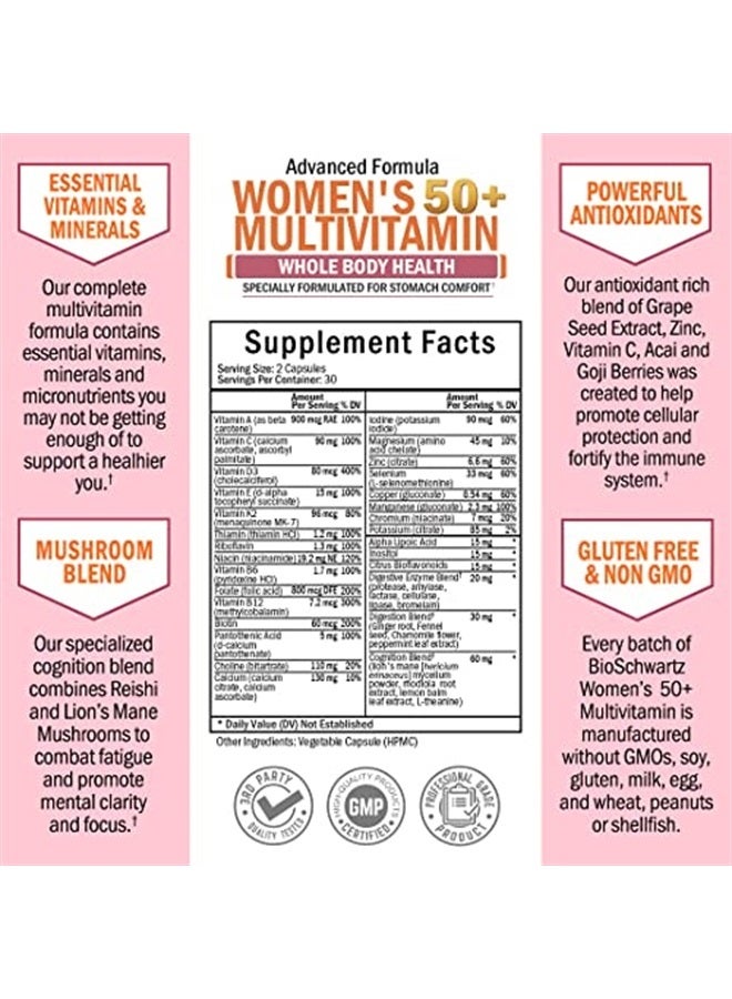 BioSchwartz Daily Multivitamin for Women 50 & Over – Memory Support Supplement – Promotes Stress Reduction & Healthy Immune Response – Women's Multivitamin Supplement Designed for Stomach Comfort - 60 Capsules - Image 5
