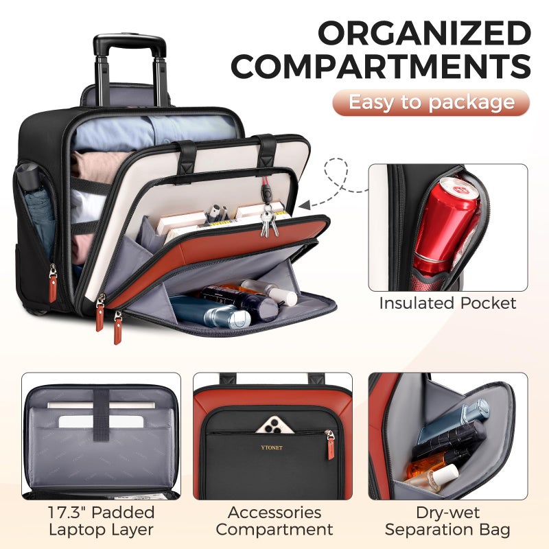 Ytonet Rolling Laptop Bag, Rolling Briefcase for Women with Lock, 17.3 Inch Carry On Laptop Bag with Wheels, Roller Bag with Insulated & Waterproof Pocket, Teacher Bag for Work Travel Business College - Image 4