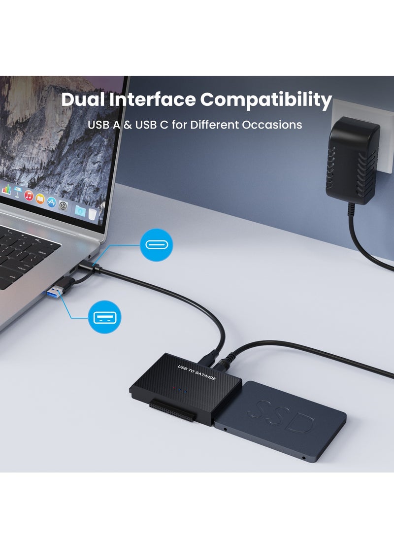 Joyelink Hard Drive Reader SATA IDE to USB 3.0 Adapter, USB + Type C to External Hard Drive Data Ultra Recovery Converter Kit for Universal 2.5" 3.5" IDE HDD, 2.5" SSD, with 12V/2A Power Adapter  - Image 2