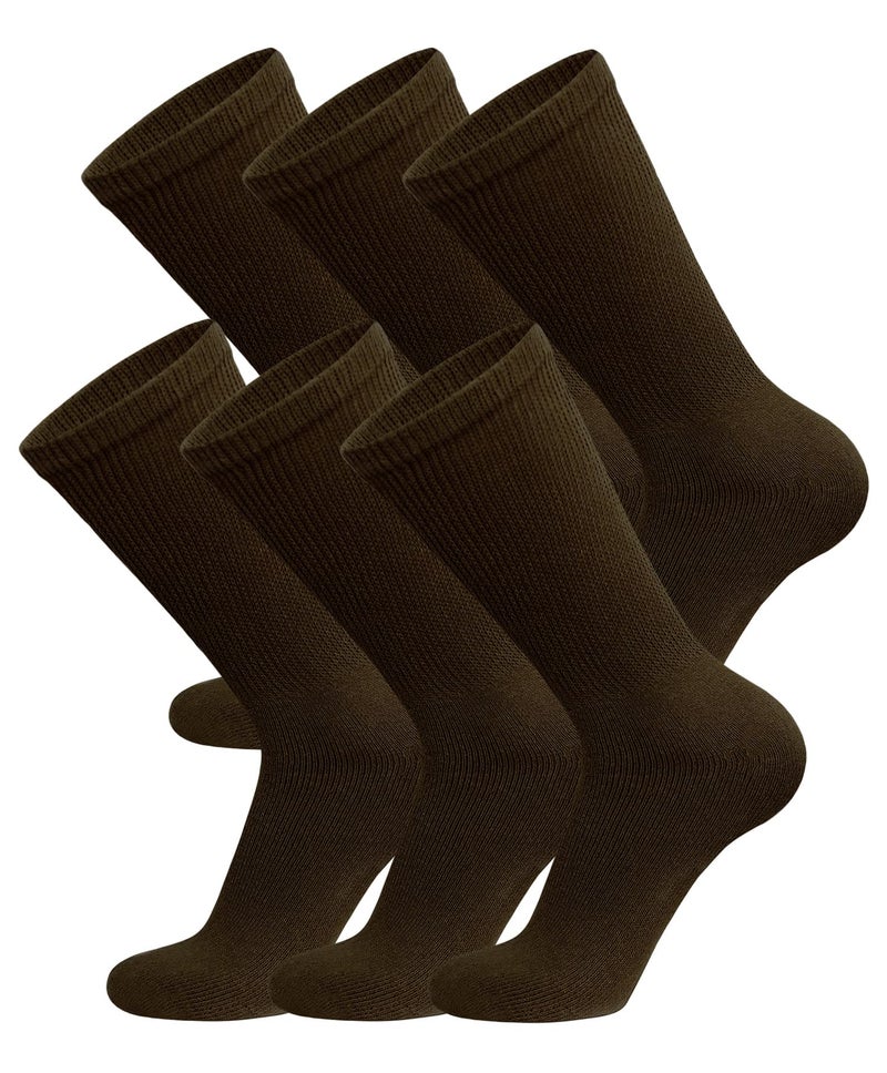 6 Pairs of Cotton Diabetic NonBinding Neuropathy Crew Socks Deep Brown Fits Mens Shoe Size 85105Womens Shoe Size 9115