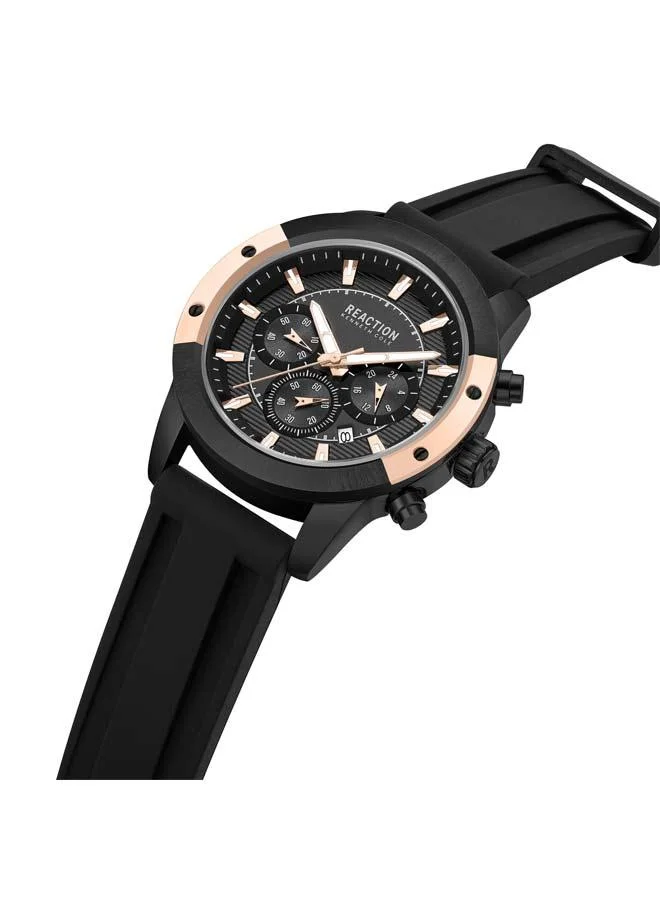 كينيث كول ريأكشن Black Dial Black Silicone Strap Chronograph Watch for Men, 45mm
