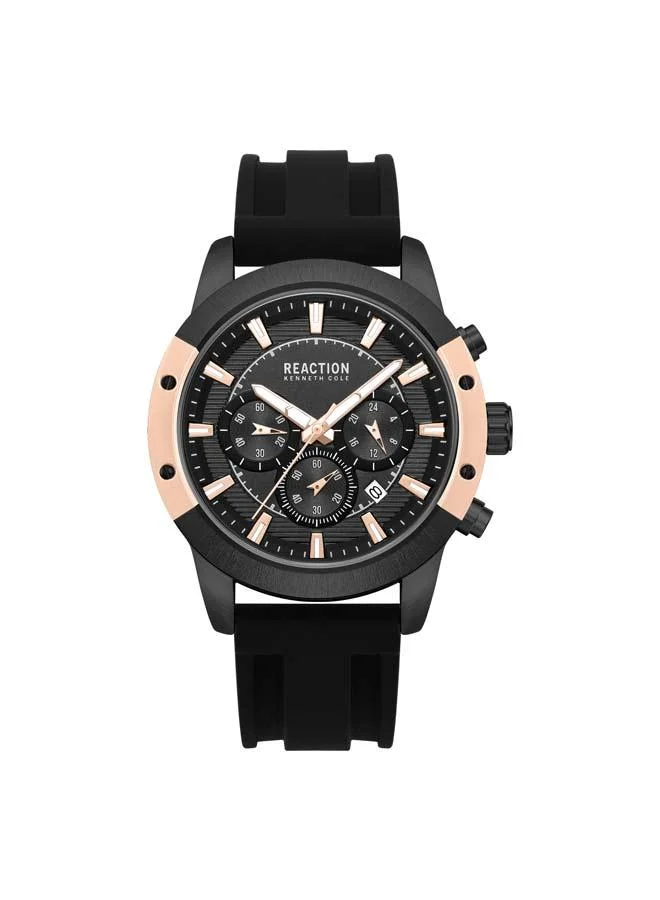 كينيث كول ريأكشن Black Dial Black Silicone Strap Chronograph Watch for Men, 45mm