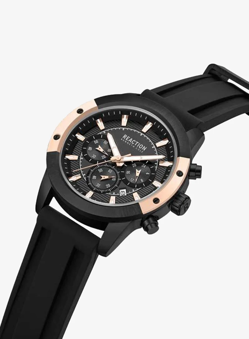 Kenneth Cole Reaction Black Dial Black Silicone Strap Chronograph Watch for Men, 45mm