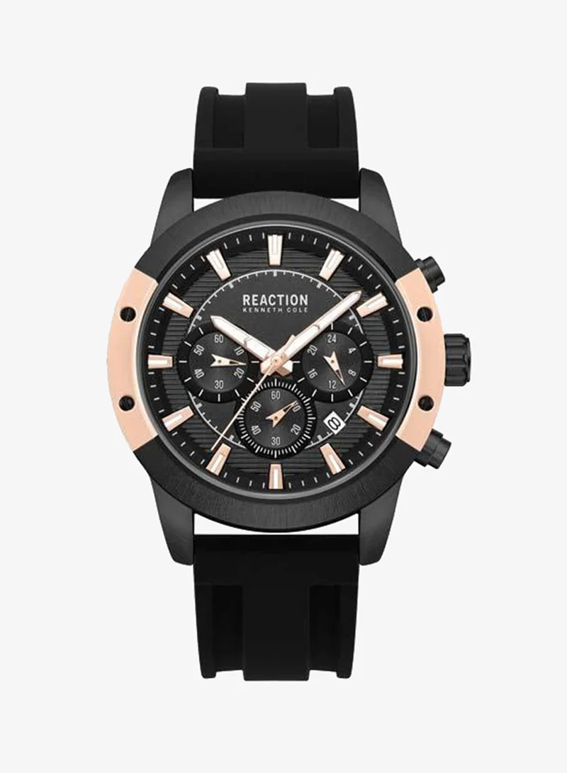 Kenneth Cole Reaction Black Dial Black Silicone Strap Chronograph Watch for Men, 45mm
