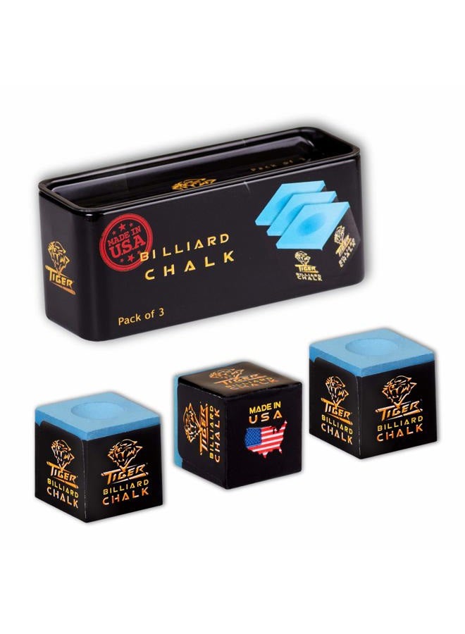 TigerProducts Tiger Pool cue Billiard Chalk - Blue - Pack of 3 - Image 1