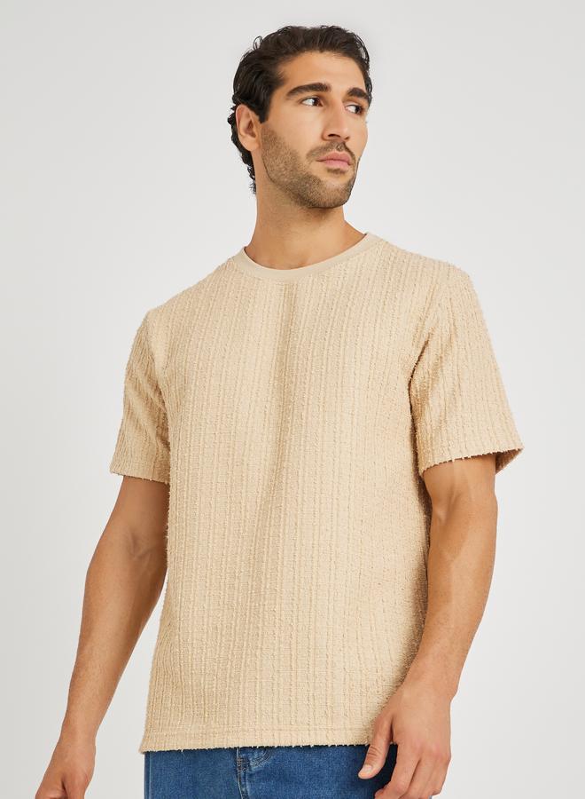 Styli Solid Vertical Textured Oversized T-Shirt - Image 1
