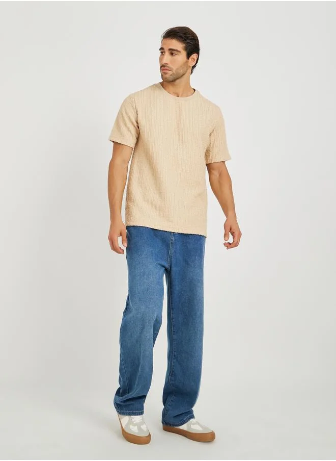 ستايلي Styli Solid Vertical Textured Oversized T-Shirt