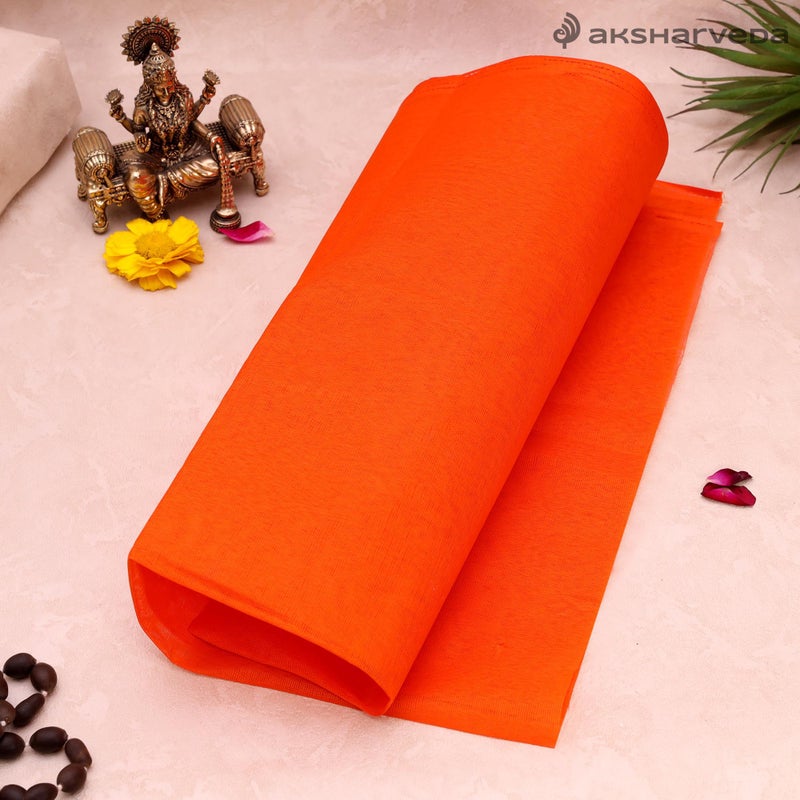 Aksharveda Orange Altar Cloth – Traditional Temple & Pooja Chowki Decoration Cloth - Image 4