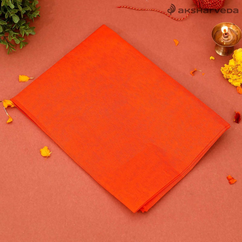Aksharveda Orange Altar Cloth – Traditional Temple & Pooja Chowki Decoration Cloth - Image 2