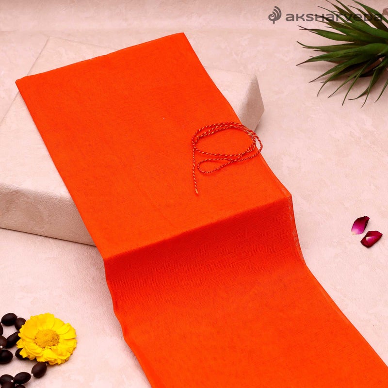Aksharveda Orange Altar Cloth – Traditional Temple & Pooja Chowki Decoration Cloth - Image 5