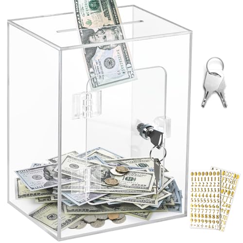Vcertcpl XLarge Acrylic Clear Piggy Bank with Lock for Adults and Kids Money Saving Box Openable Coin Bank Change Jar - Image 1
