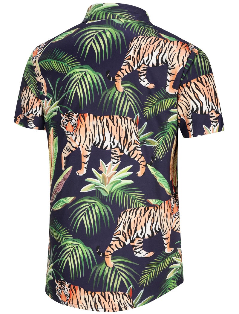 KYKU Animal Print Shirts Men Summer Botton Up Shirt with Pockets, Green Palm Leaves, S - Image 5
