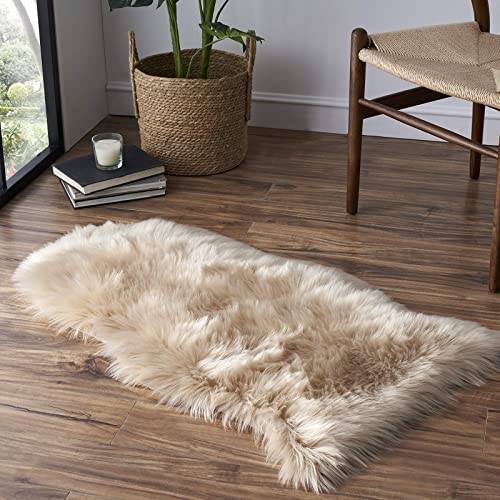 Tangsoo Faux Fur Rug Sofa Chairs Cover, Beige Small Rug for Bedroom, 2X3 Shaggy Furry Rugs for Kids Room, Shag Fluffy Rugs for Nursery Room, Soft Fuzzy Plush Carpet - Image 1
