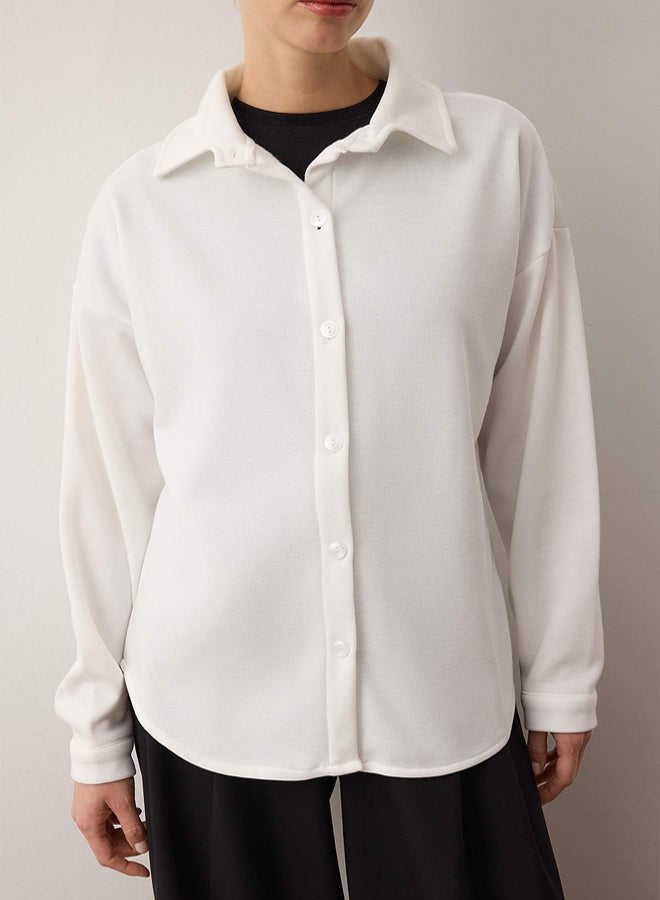 trendyol Ecru Thessaloniki Polo Collar Buttoned Oversize Shirt - Image 4