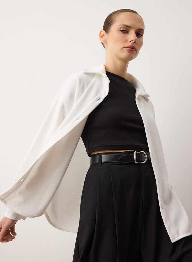 trendyol Ecru Thessaloniki Polo Collar Buttoned Oversize Shirt - Image 3