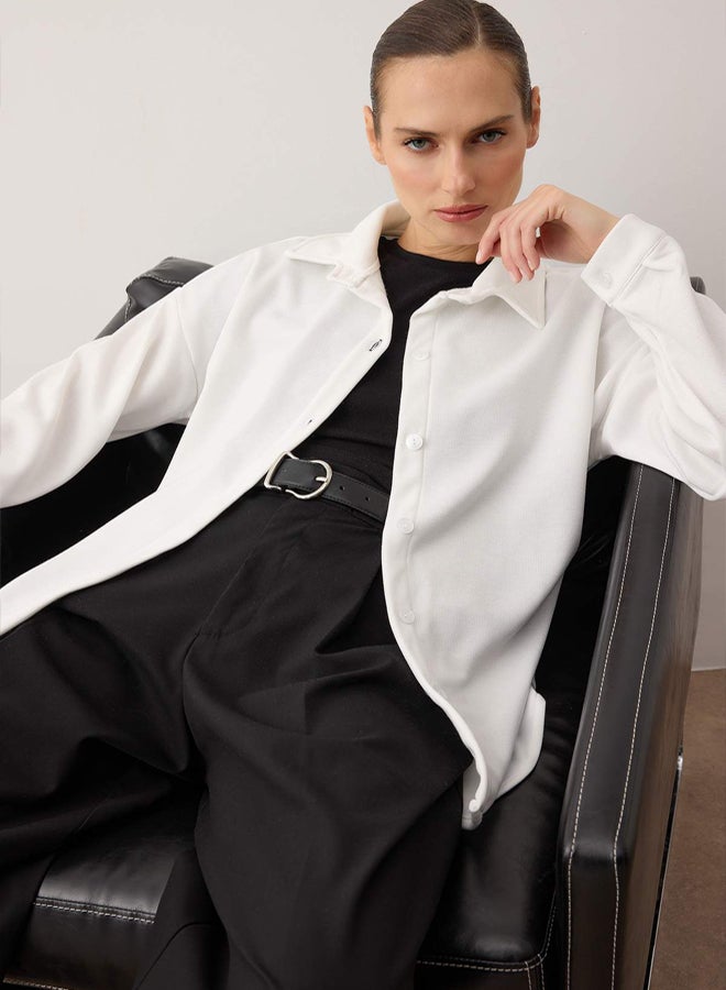 trendyol Ecru Thessaloniki Polo Collar Buttoned Oversize Shirt - Image 1