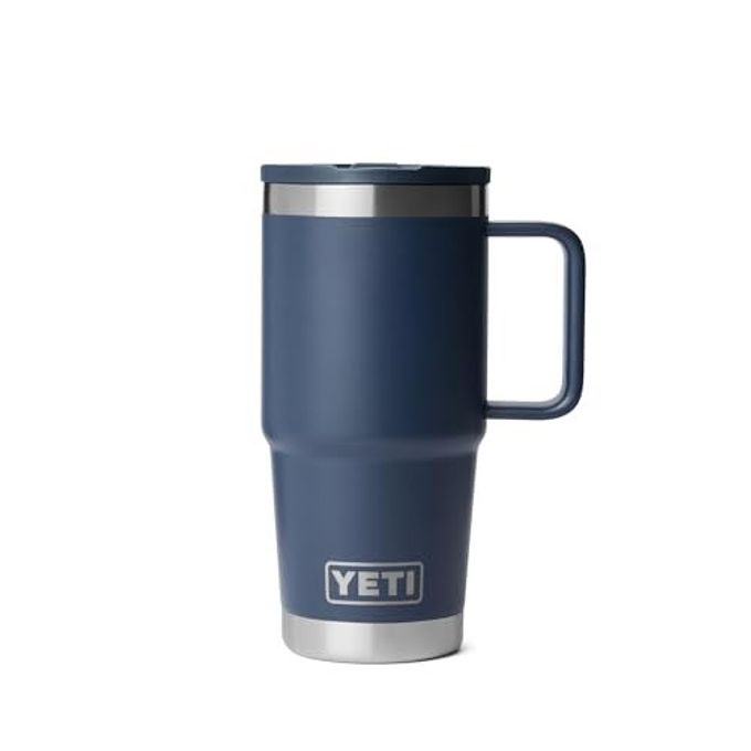 YETI Rambler 20 oz Travel Mug with Flip Straw Lid  Stainless Steel, Vacuum Insulated, Leakproof, Cup Holder Friendly, Navy